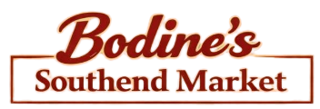 Bodine's Southend Market logo in dark red text on a white background.