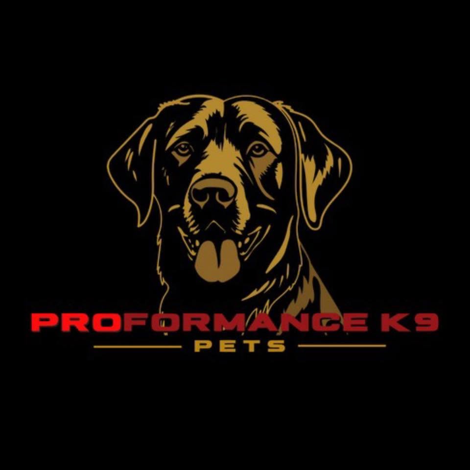 A stylized black-and-gold dog head logo above the text 'PROFORMANCE K9 PETS' on a black background.