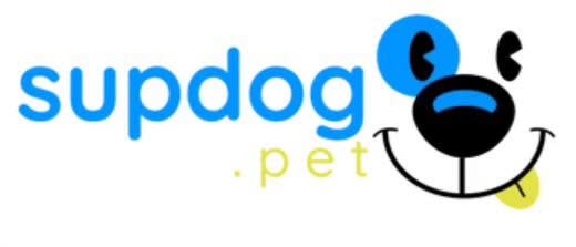 The logo for supdog.pet, featuring the text 'supdog' in blue and .pet in green with a smiling dog face outline